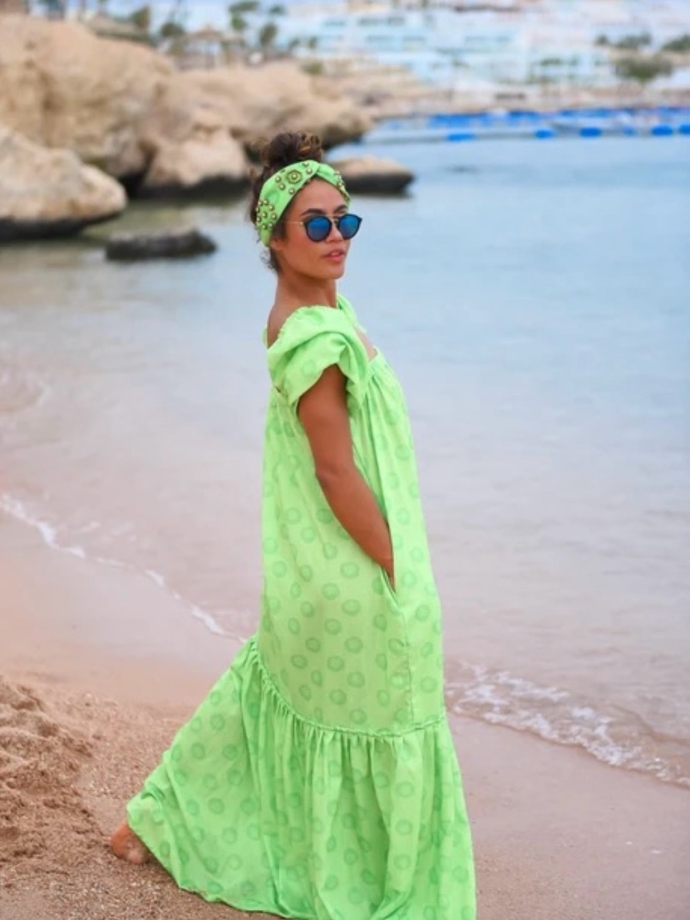 Eclectic Chique Neon Egg Linen Maxi Dress in Citrus Egg Size L-Long NWT